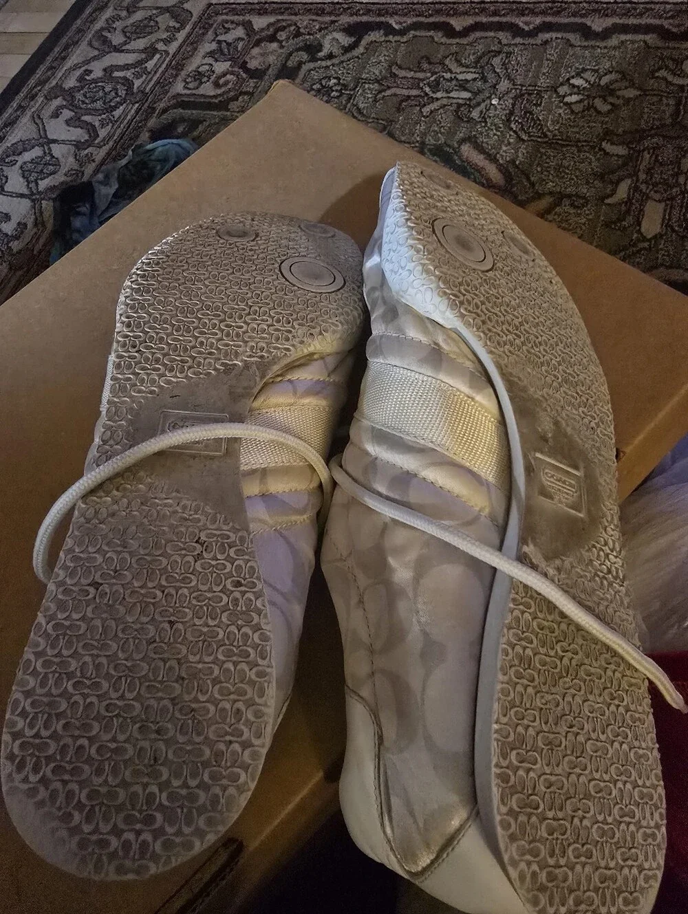 Coach Women's Size 10B Gold And White Signature Kirby Canvas Tennis Shoes!